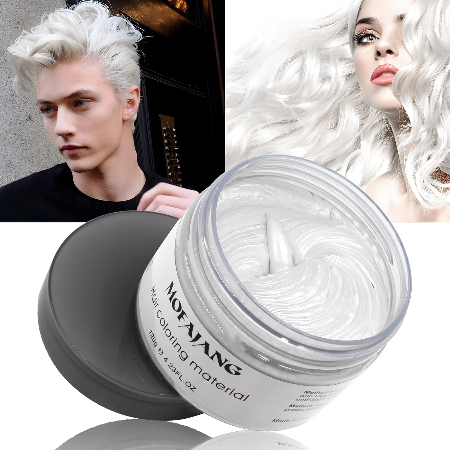 Midlertidig hårfarve, styling af hårfarve til mænd, kvinder, naturlig hårpomade, hårfarvevoks til fest, cosplay og halloween, 4,23 oz (sølvgrå) Naty Shop hårfarve 1 hvid