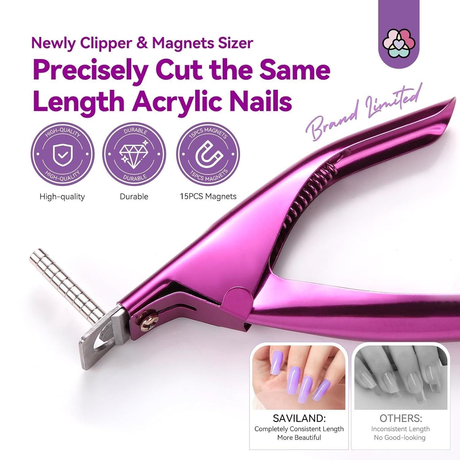 Saviland negle manicure cutter med 15 magneter, gel negle negle trimmer manicure negle cutter til kunstige negle Gel negle Akryl negle kunstige negle (rød rød)