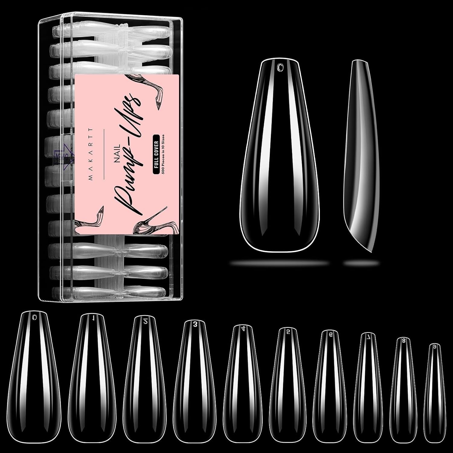Makartt Akryl negleholder, magnetisk negleholder, negleholder, transparent pink negleholder med 48 klæbende kit
