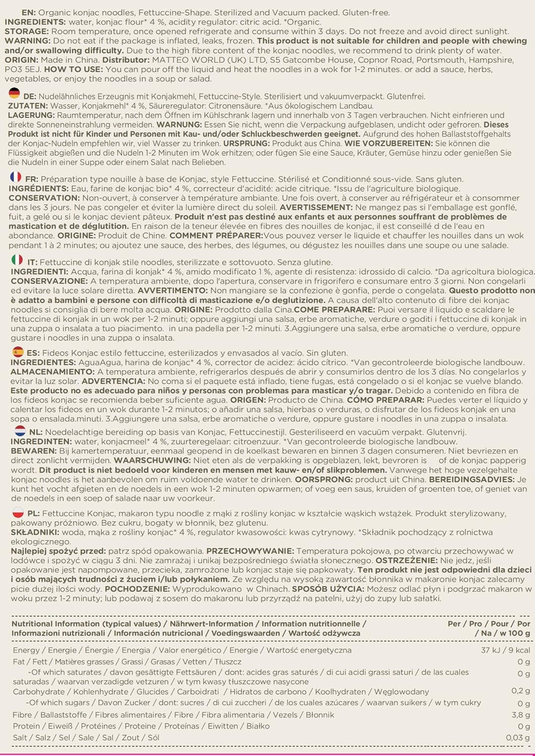 Elf-Family 6 æsker (12 stk) Økologiske konjac ultralav kulhydrat Shirataki nudler Veganske glutenfri - 1,62 kg, ingen kulhydrat/keto/lavt kalorieindhold/fedtfri/sukkerfri instant nudler - spaghetti og fettuccine