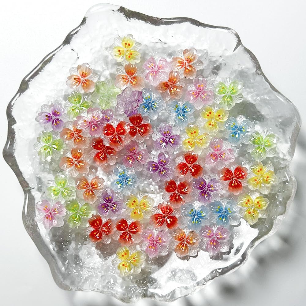 50 stk. 3D Blume Nagel Charms Nägel Tilbehør Nageldesign Glitzersteine ​​Nailart Strasssteine ​​Flower Nail Charms Luminous Flower Nail Art Charms Bunte Blumen Deko Nagel Steinchen Flowers Nail Rhinestones