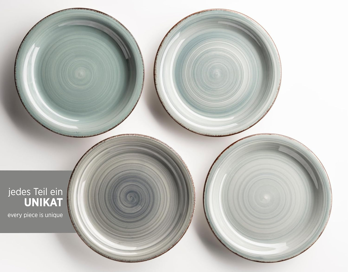MÄSER 931875 Bel Tempo II porcelænssæt til 6 med moderne vintagelook, 18-delt bordservice, håndmalet keramikstel, stentøj, røgblå