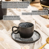 SANGER Sydney | Keramisk espressokopsæt med 12, mokkakopsæt til 6, kopper og underkopper, tåler opvaskemaskine og mikroovn, mørkegrå, 80 ml | VÆRDIINDSAMLING