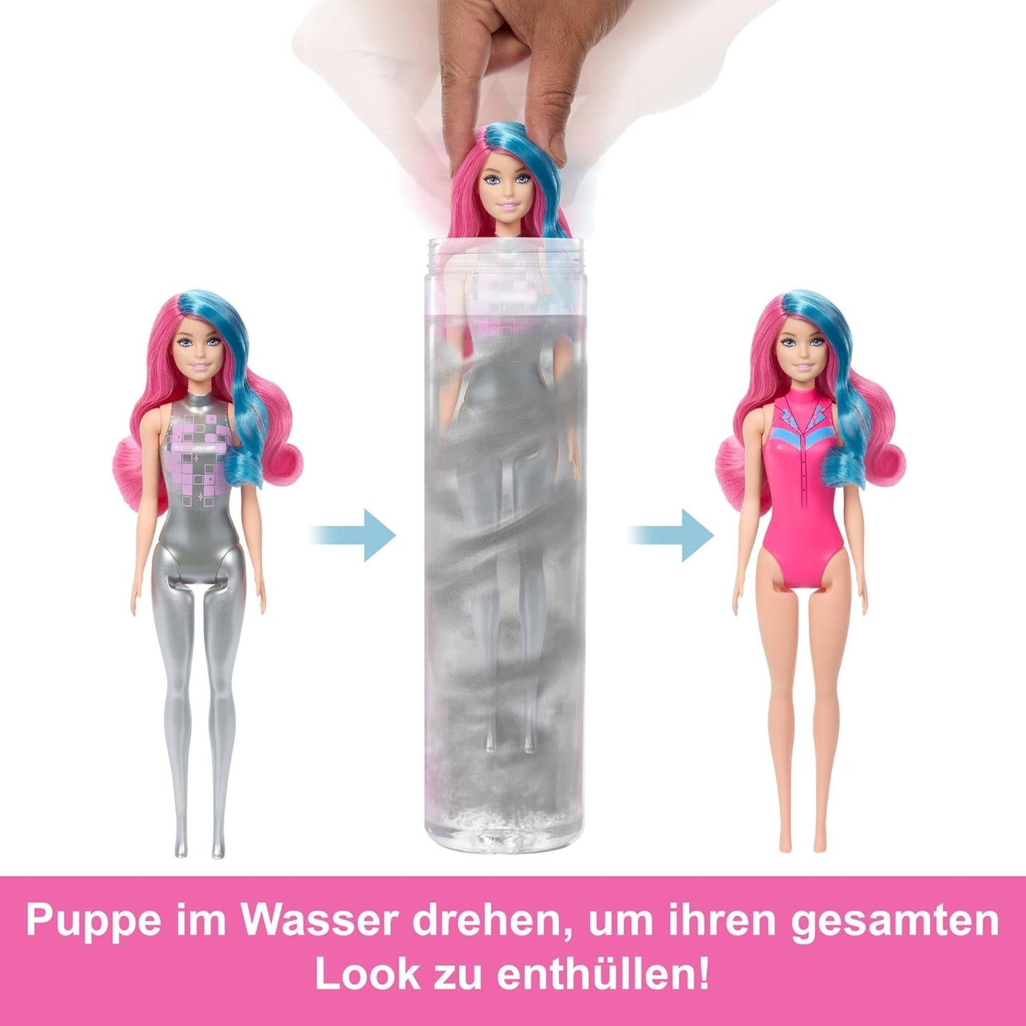 Barbie Color Reveal Dukke og tilbehør med 6 overraskelser, Disco Star Series med metallisk glitter og farveskiftende top (stile kan variere), JCP01, 32 cm