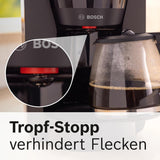 Bosch MyMoment TKA2M113 Filter Espressomaskine, 1,25 L glaskaraffel, 10-15 kopper, 40 Minutters Hold Varm-funktion, Anti-drypsystem, Roterende Filterholder, Aftagelig Vandtank, 1200 Watt, Mat Sort