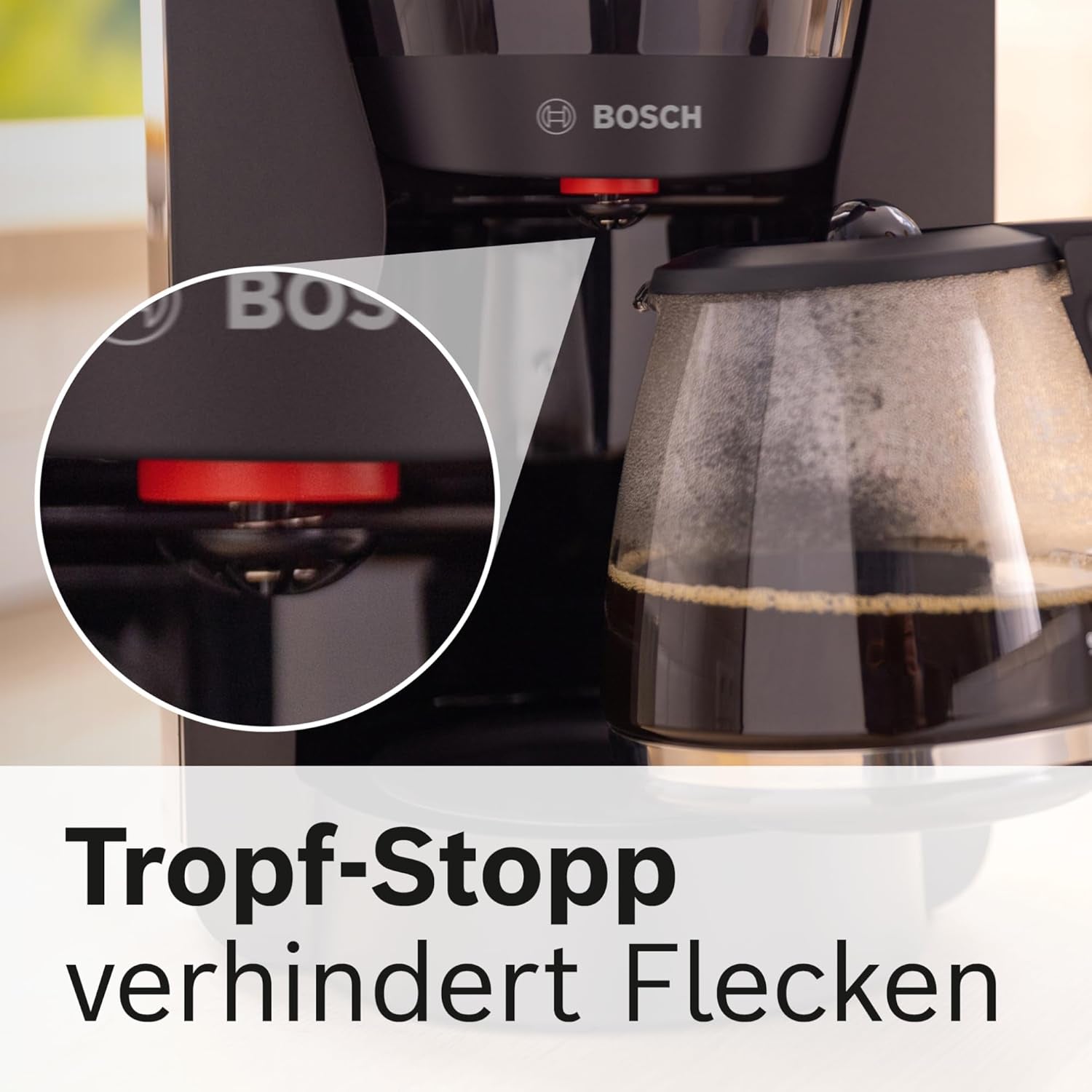 Bosch MyMoment TKA2M113 Filter Espressomaskine, 1,25 L glaskaraffel, 10-15 kopper, 40 Minutters Hold Varm-funktion, Anti-drypsystem, Roterende Filterholder, Aftagelig Vandtank, 1200 Watt, Mat Sort