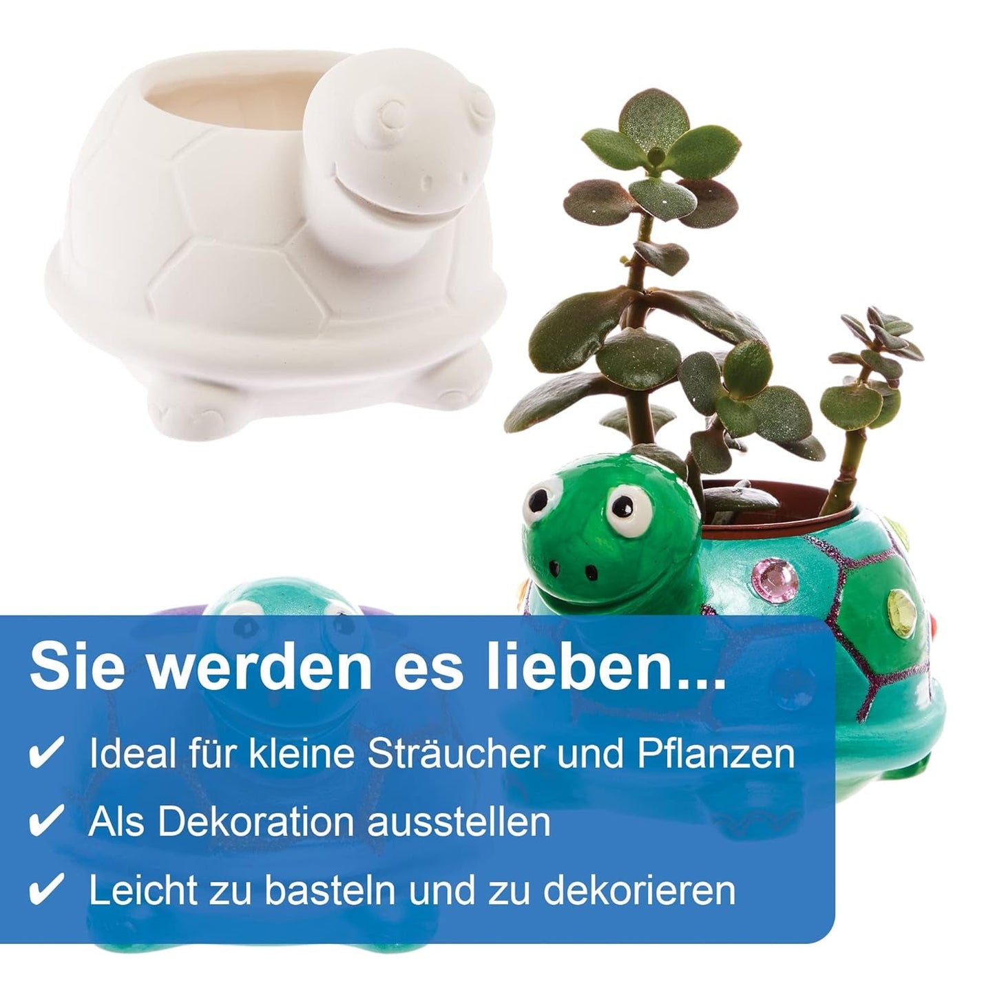 Baker Ross FX594 Turtle Keramiske Plantekasser - Pakke med 2, Mal din egen plantekasse