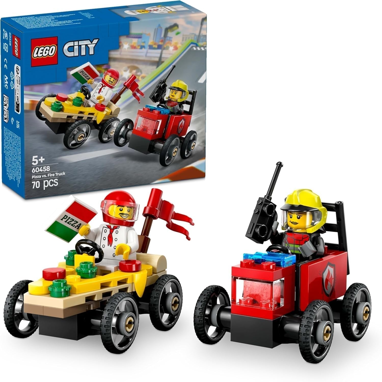 LEGO City Pizza Varevogn Vs. Pizzavogn - Sæbekasselegetøj til piger og drenge 5+ - Byggesæt med 2 førerminifigurer - Fødselsdags- og feriegave 60458 Byggesæt Besuche den LEGO-Store Standardtitel