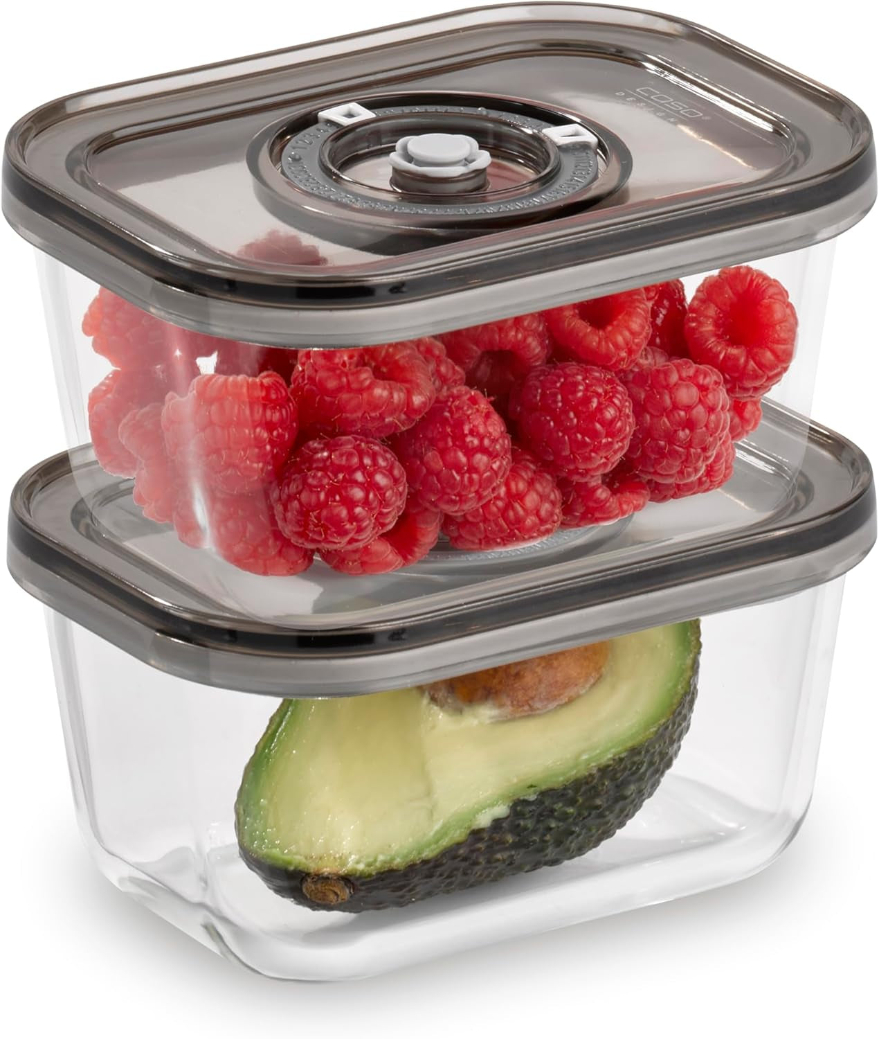 Caso Vacu OneTouch Eco sæt, manuel vakuumforsegler, inklusive 3 glasvakuumbeholdere og VacuBoxx Eco-Duo S - vakuumfriskhedsbeholder / 2 beholdere med hver 500 ml Madopbevaringsbokse Naty Shop