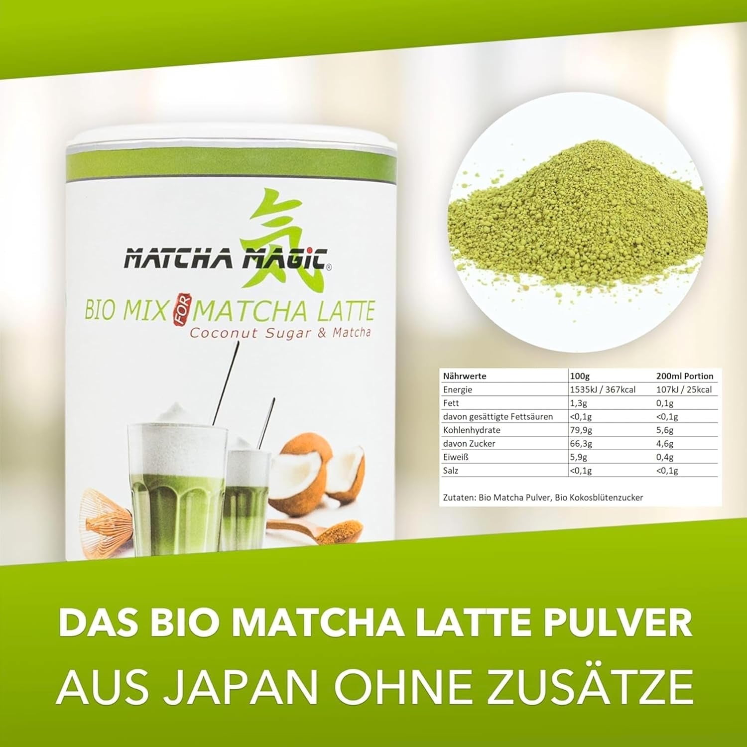 Matchamagic - Økologisk matcha latte pulver fra Japan med kokosblomstsukker til en lækker te