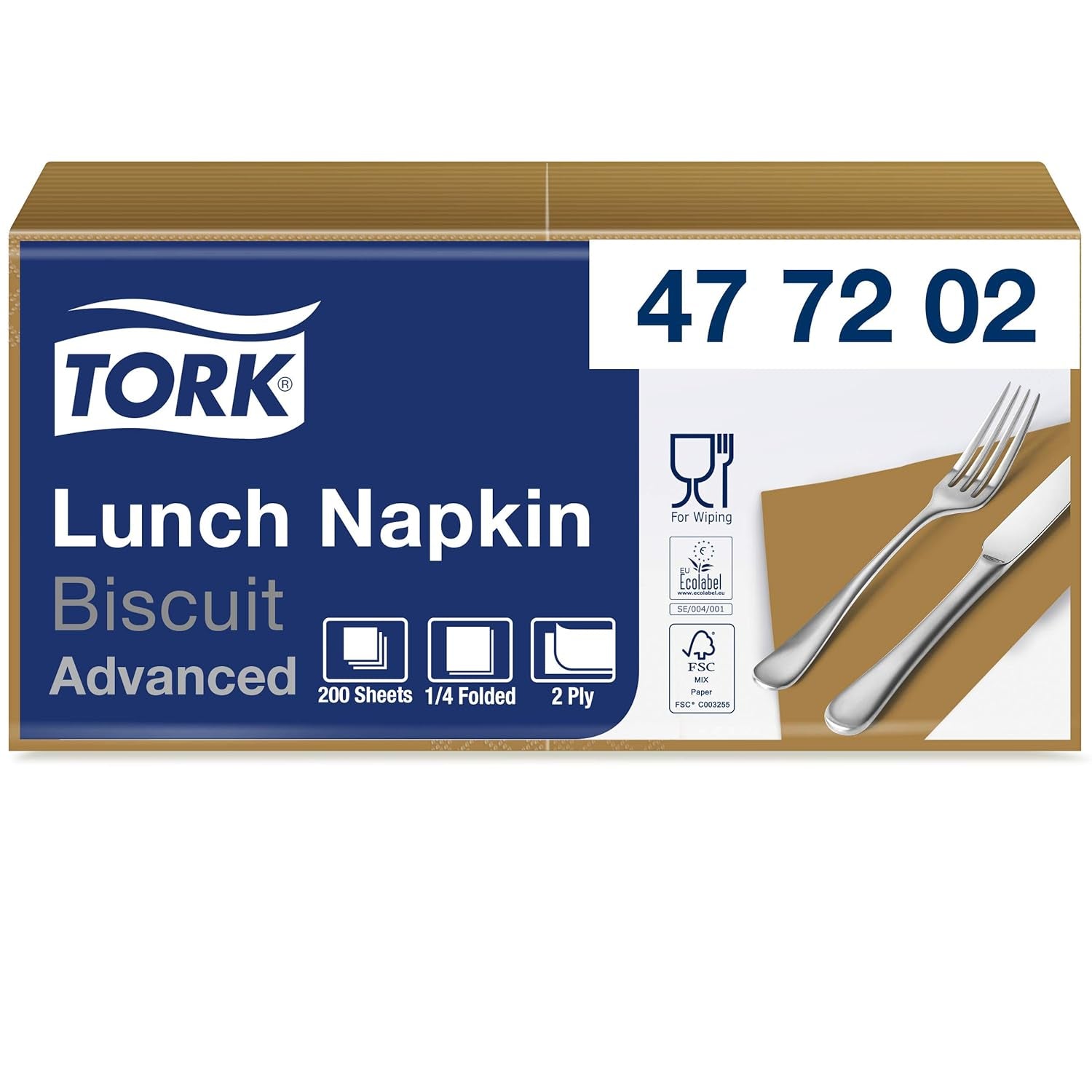 Tork 477840 Lime frokostservietter / 2-lags servietter til små måltider eller snacks / Avanceret kvalitet / 10 X 200 (2000) Papirservietter / 32,6 X 33 cm (L X B) / 1/4 fold