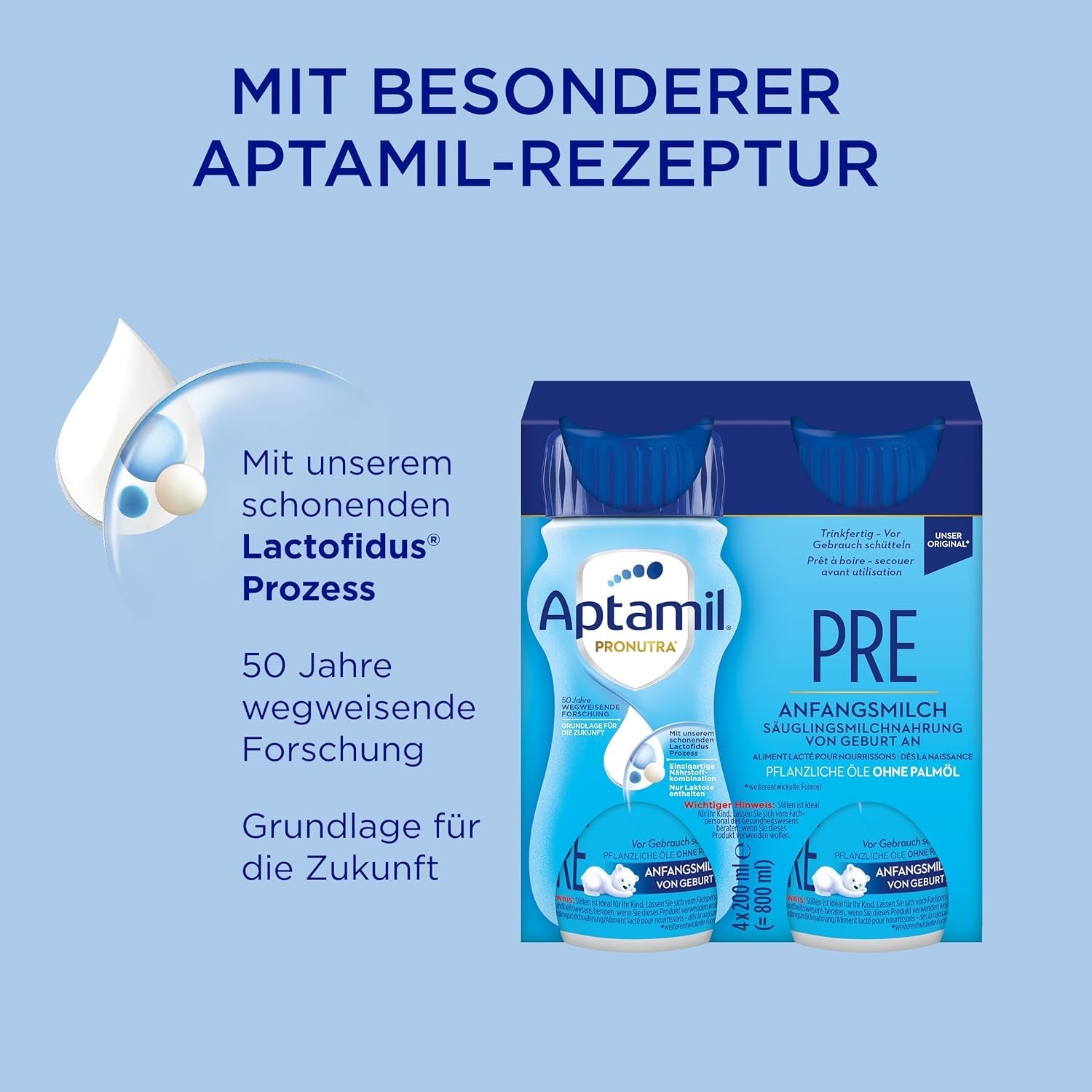 Aptamil Pronutra Pre - Modermælkserstatning fra fødslen - Med vegetabilske olier, uden palmeolie - 6 x 4 x 200 ml (4800 ml)