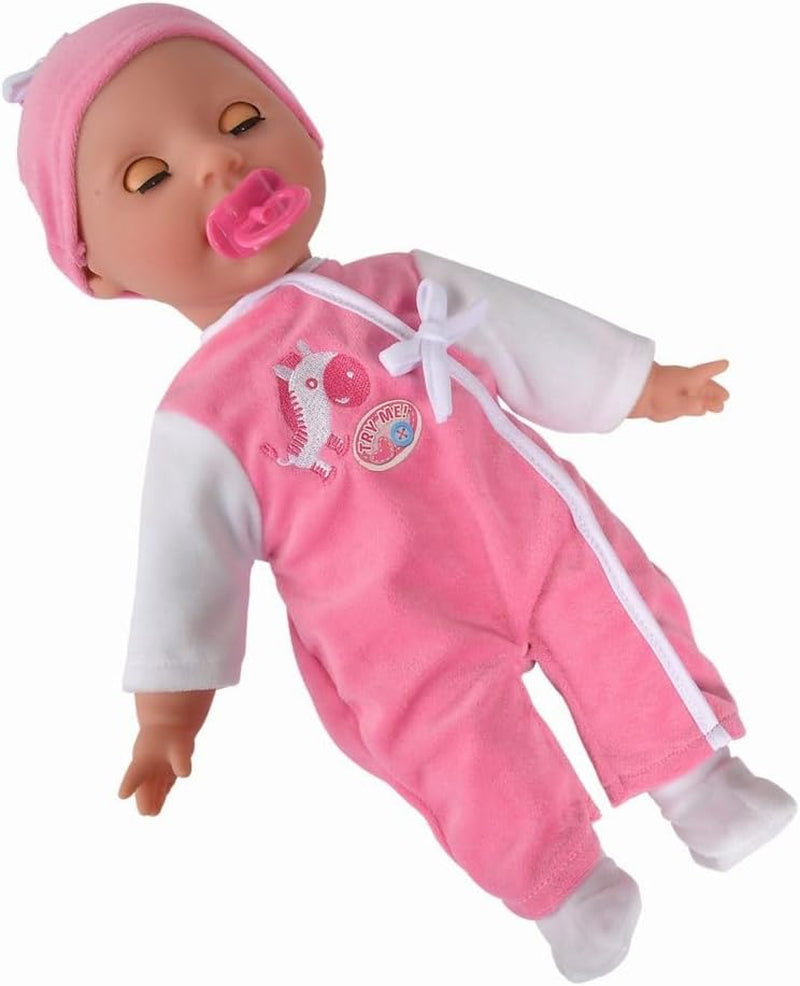 Simba 105140489 - Laura Baby Talk Doll, 38 cm blød kropsdukke med søvnige øjne i sød jumpsuit, 24 babylyde, Legedukke, Babydukke, 2+