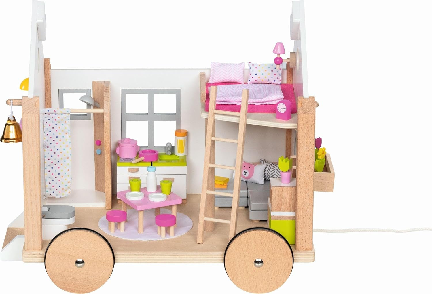 Goki 51477 - Lille Hygge træ- og tekstilhus til minidukker, bevægeligt dukkehus i skandinavisk stil, 38 cm x 27 cm x 33 cm, sæt med 40, 3+ dukkehuse Naty Shop Standardtitel