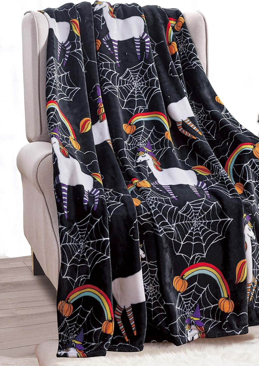 Elegant Comfort Letvægts Halloween-tematæppe, blødt, hyggeligt og plys, perfekt til afslapning i denne uhyggelige sæson, 127 X 152,4 cm, Senge og betræk til kranium og knogler Elegant Comfort Unicorn Sort 50 X 60