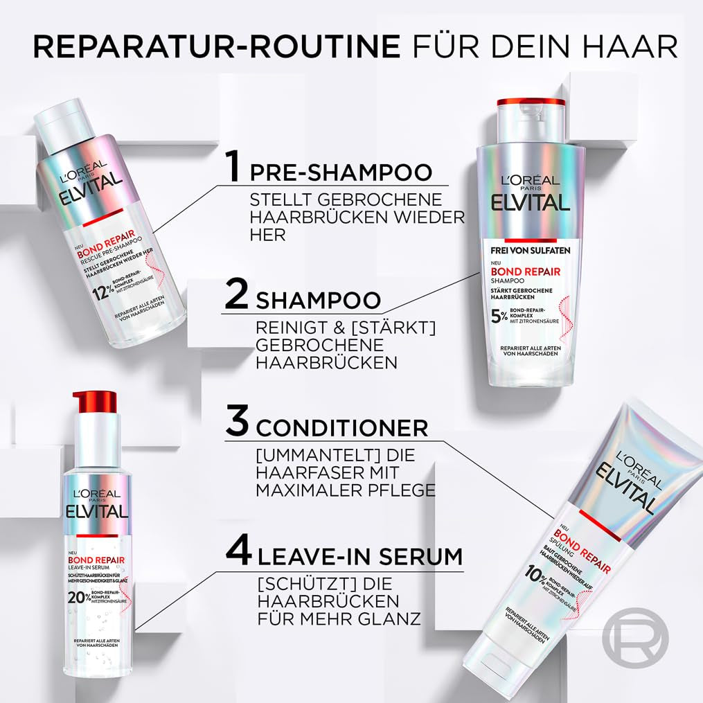 L'Oréal Paris Elvital Bond Repair Shampoo, skånsom rengøringsmiddel til hårreparation L'Oréal brusebad og bad