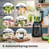 Highspeed-Standmixer Vitapower Serie 6 MMBD665B1, 45.000 U/Min, 6 Programmer Inkl Heiße Suppe & Reinigung, 2 L Mixbehälter, Stopfer, Spülmaschinenfeste Teile, Made in Europe, 1800W, Schwarz Kitchen Naty Shop