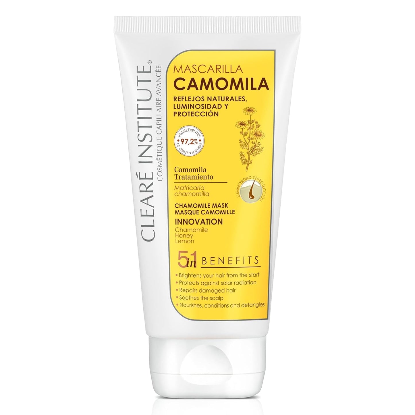 Clearé Institute | Kamille maske | Nærer, betingelser og reder ud | Golden Shine and Shine | 97% naturlige ingredienser | Lindrer hovedbunden med kamilleekstrakt |150ml Naty Shop hårmaske Standard titel