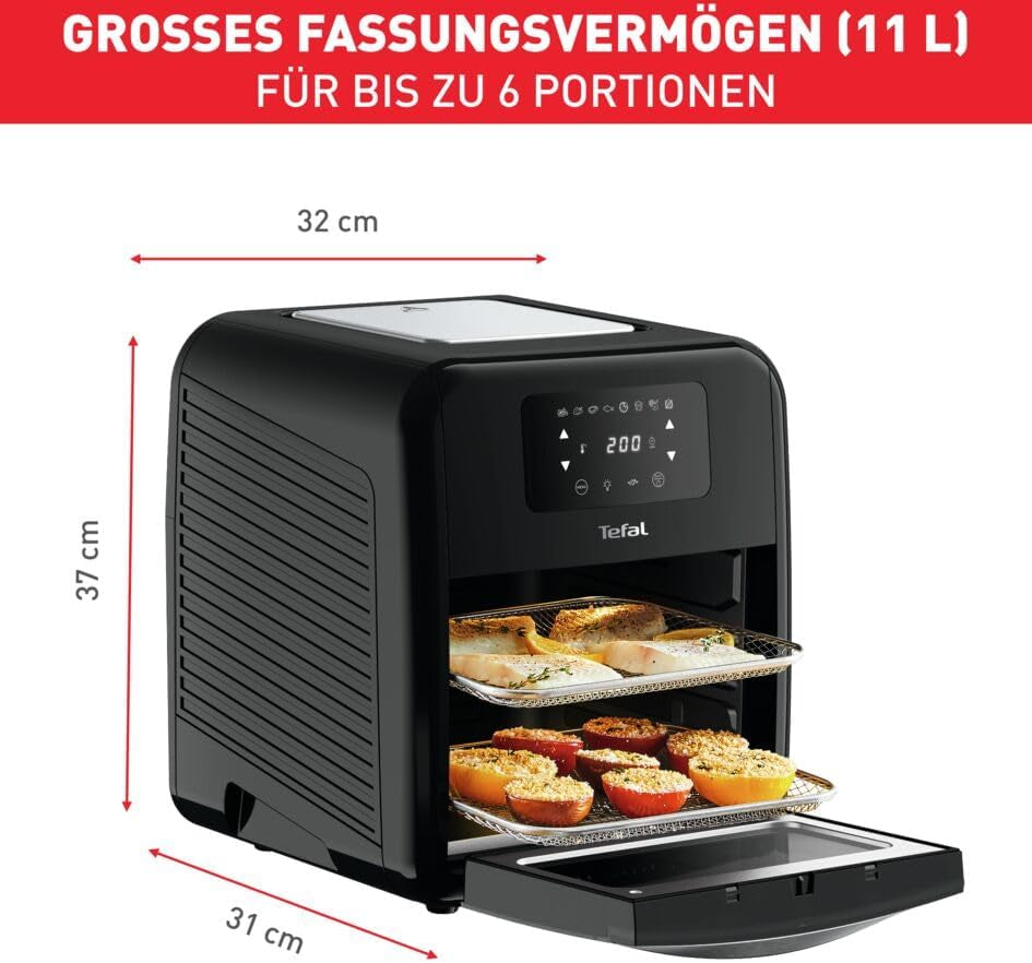 Tefal Easy Fry Ovn & Grill 9-I-1 Hot Air Fryer, 11 L Til 6 portioner, 7 tilbehør, 8 programmer, opskrifter online Hvidevarer Naty Shop