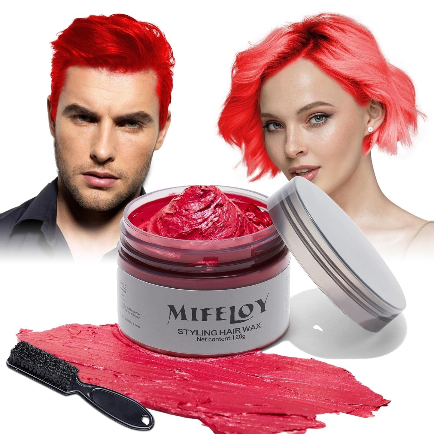 4,23 oz Lilla hårfarve Midlertidig hårfarve med børster, mænd Kvinder Styling Hårtone Voks, Instant Hair Cream Mudder Naturlig frisure Pomade, DIY Cosplay Halloween Hårvoks Hårfarve Naty Shop Rød