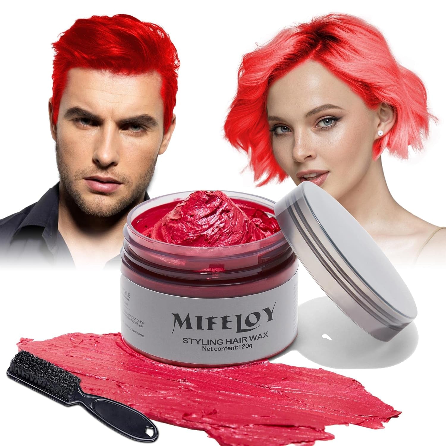 4,23 oz Lilla hårfarve Midlertidig hårfarve med børster, mænd Kvinder Styling Hårtone Voks, Instant Hair Cream Mudder Naturlig frisure Pomade, DIY Cosplay Halloween Hårvoks Hårfarve Naty Shop Rød