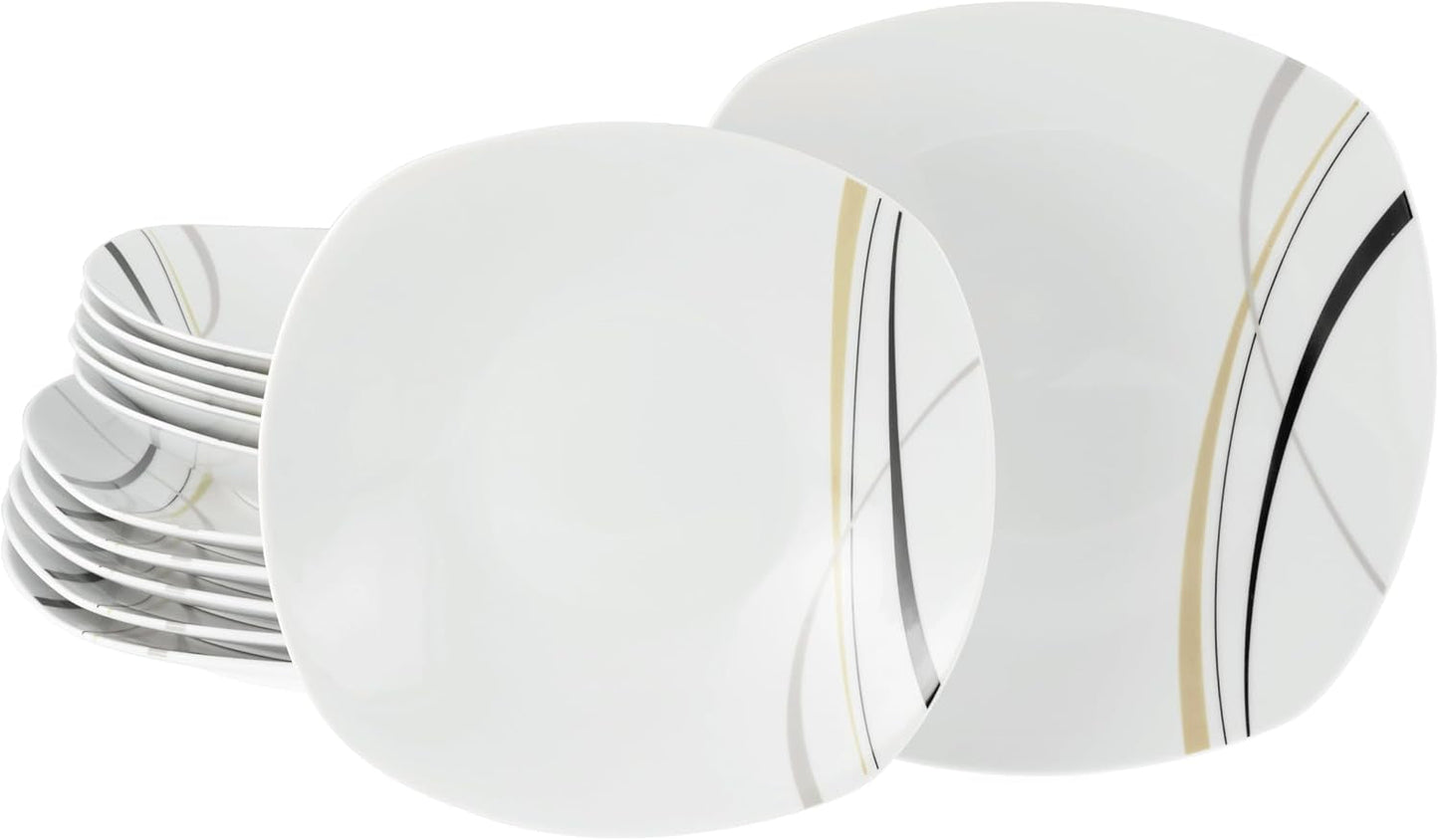 CreaTable 24029 Square City Line Series 6-personers porcelænsservicesæt 12-delt opvaskemaskine og mikroovn Sikker kvalitetsfremstilling