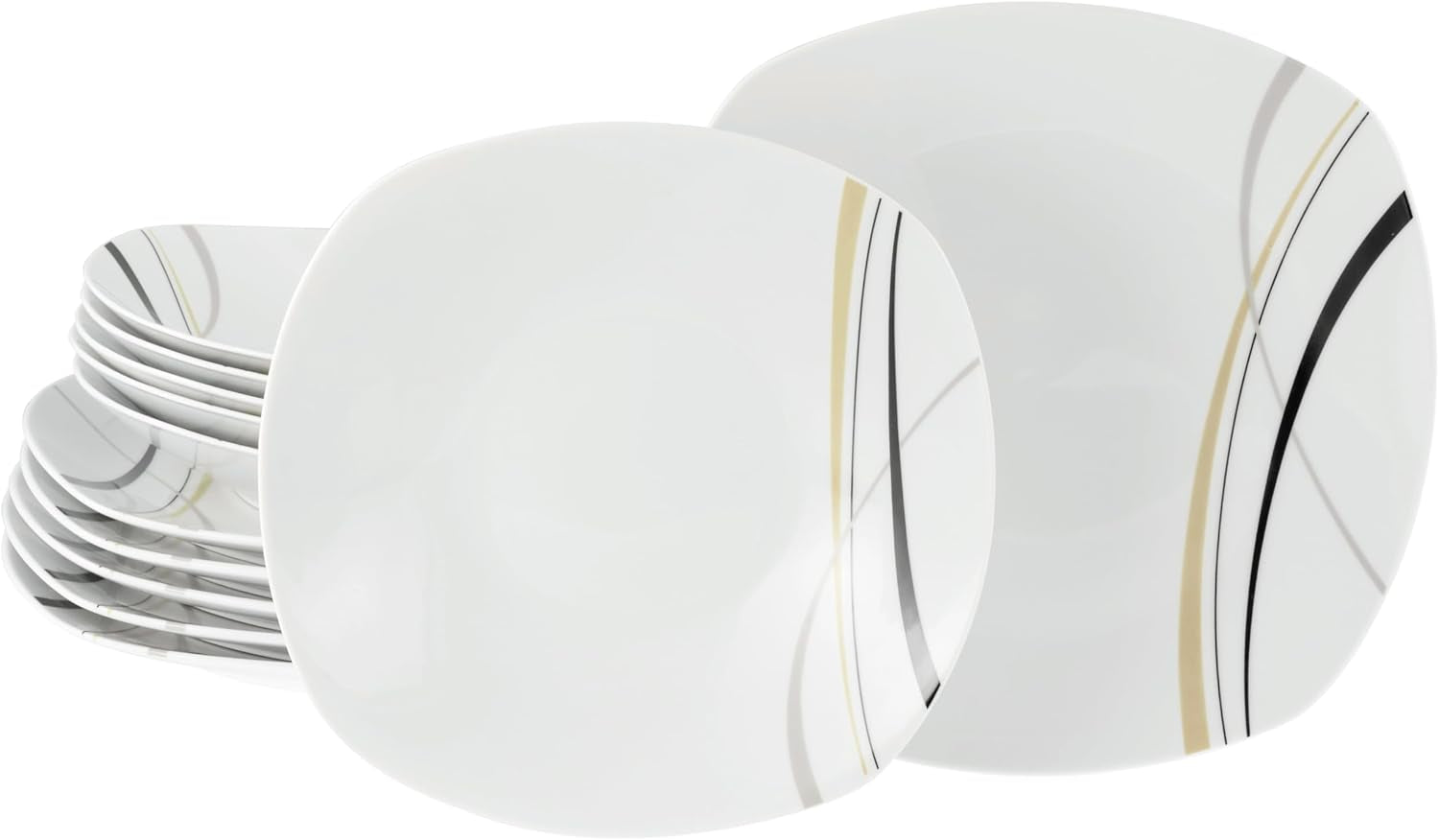 CreaTable 24029 Square City Line Series 6-personers porcelænsservicesæt 12-delt opvaskemaskine og mikroovn Sikker kvalitetsfremstilling