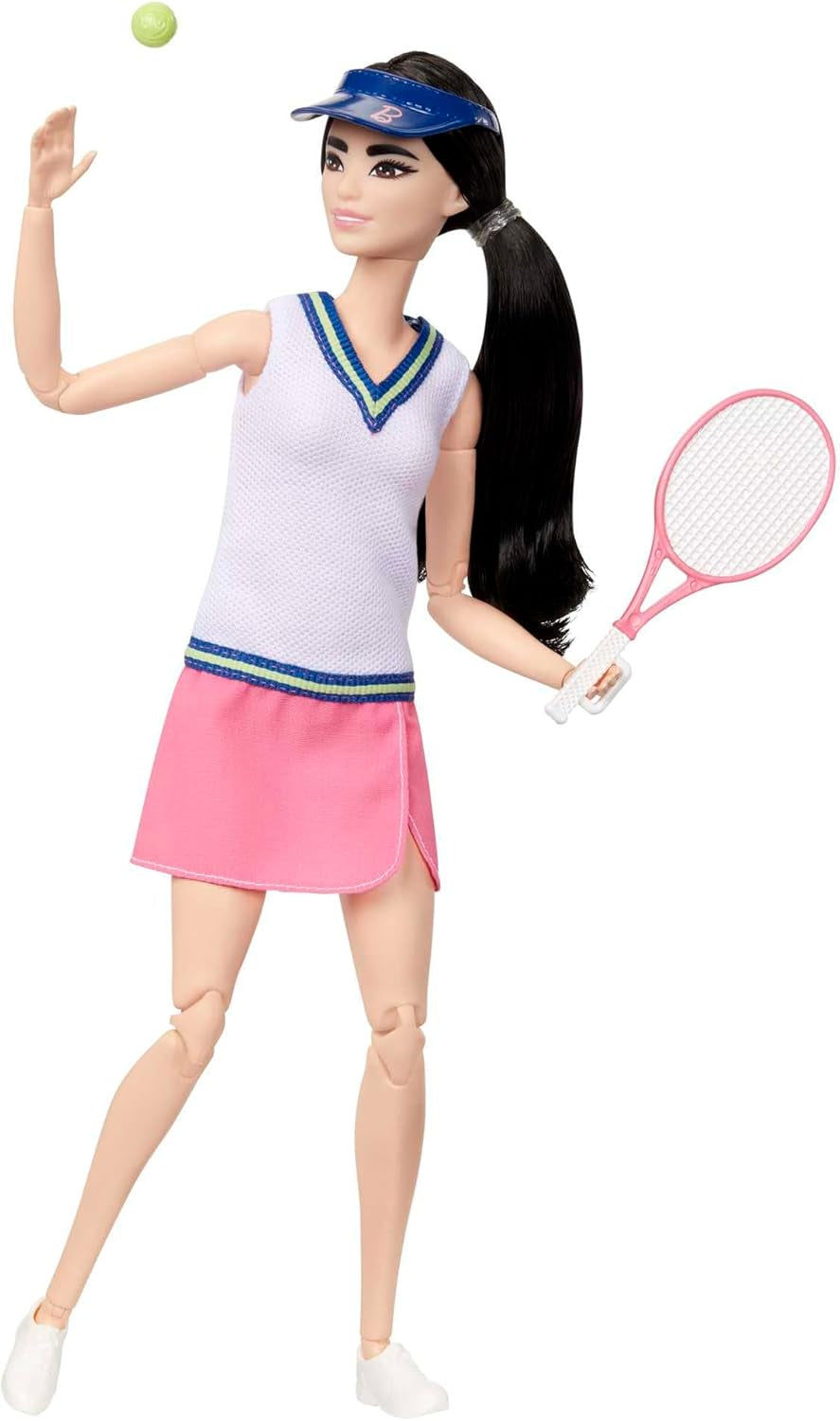 Barbie Made to Move Doll - Tennisspiller med ketcher og bold - 22 led dukke til realistisk leg, tennisfans og børn fra 3 år og opefter, HKT73