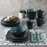 Gibson 99813.16R Elite Soho Lounge Reactive Glaze 4-personers servisesæt, 16 dele, blågrøn/sort tofarvet effekt