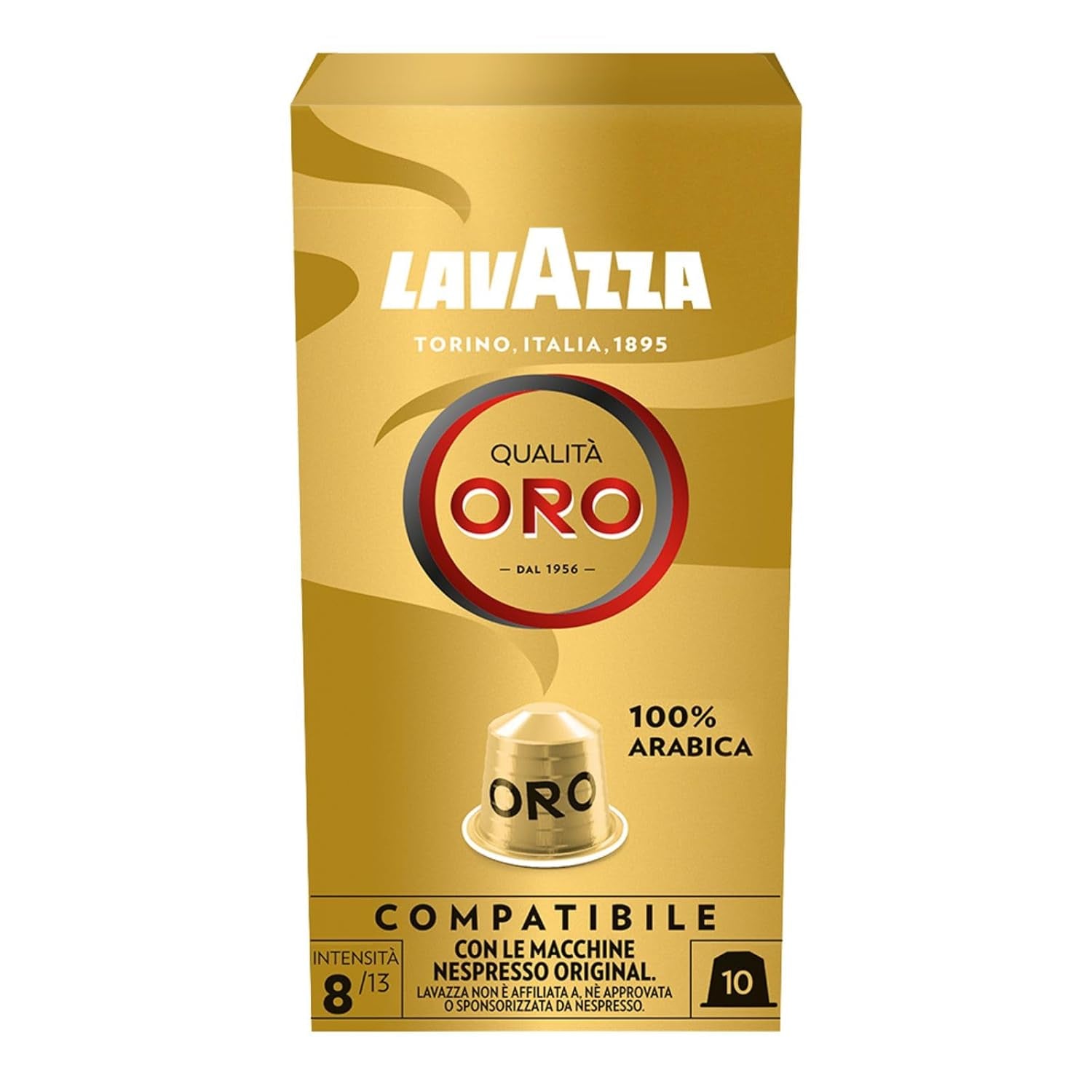 Lavazza Qualità Oro, Arabica-Bohnen med frugtig-blomstret smag, 10 kapsler, Nespresso-kompatibel
