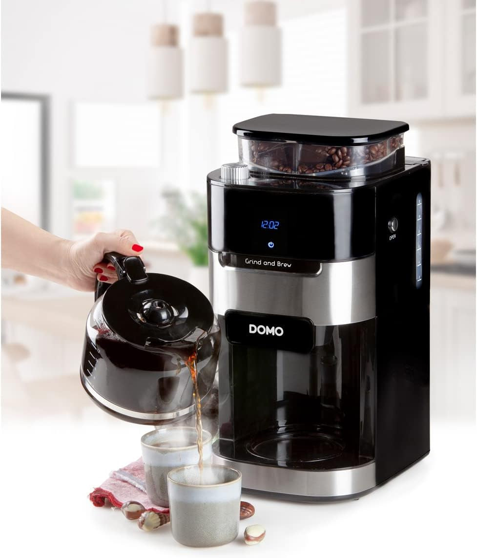 DOMO DO721K "Grind and Brew" espressomaskine - Bean-to-Cup funktion - LCD display - Til malet kaffe eller hele bønner - 1,5 L