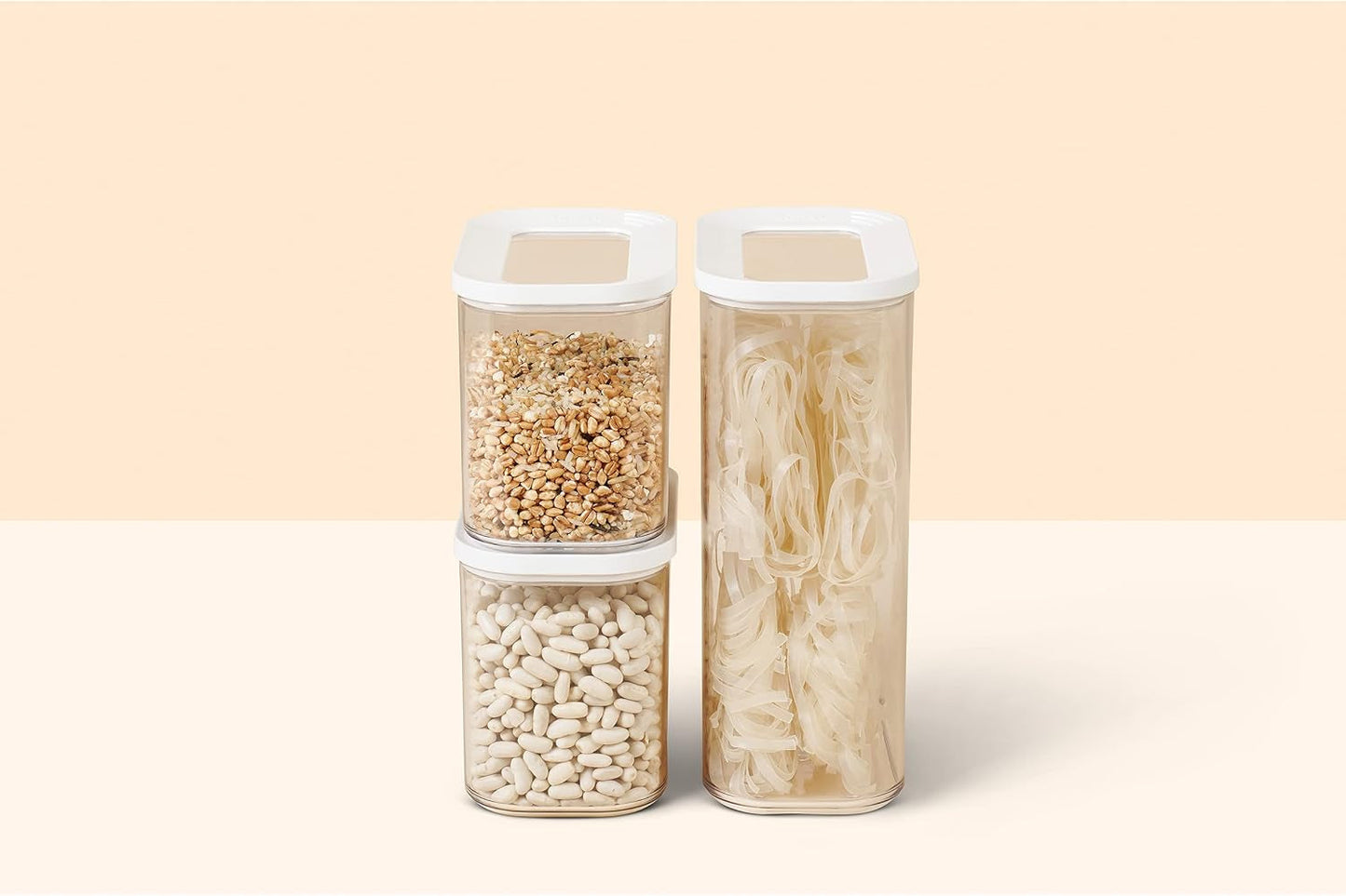 Mepal sæt med 3 opbevaringskrukker med låg - Rektangulær madbeholder - Plastkøkkenorganisering - Lufttæt opbevaringsbeholder - 1x 2000ml & 2x 1000ml - Hvide madopbevaringskasser Naty Shop