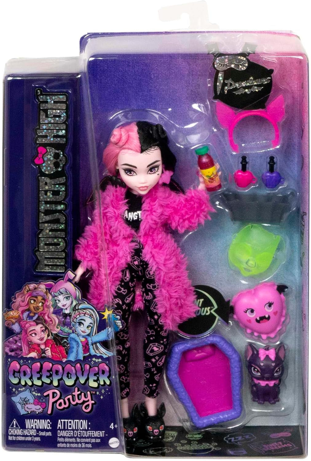 MONSTER HIGH Dukke og pyjamas Festtilbehør Draculaura Bat Count Fabelagtig dukke Pet Creepover Party HPY66 Naty Shop Dolls