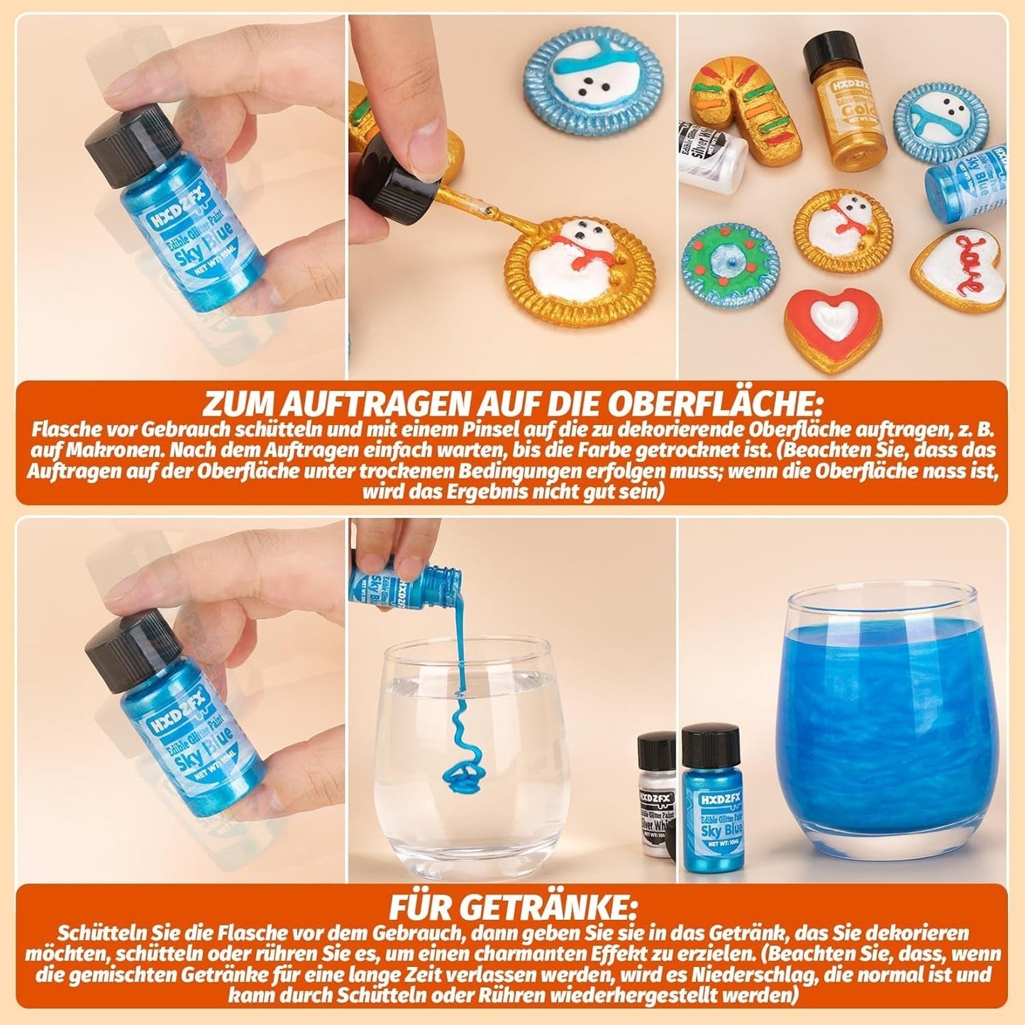 Essbarer Glitzer - 3 Torten Kuchen Deko Essbare, Metallic Lebensmittelfarbe Flüssiges, Spiselig Glitter Für Muffin, Cocktail, Marshmallows - 10Ml Naty Shop