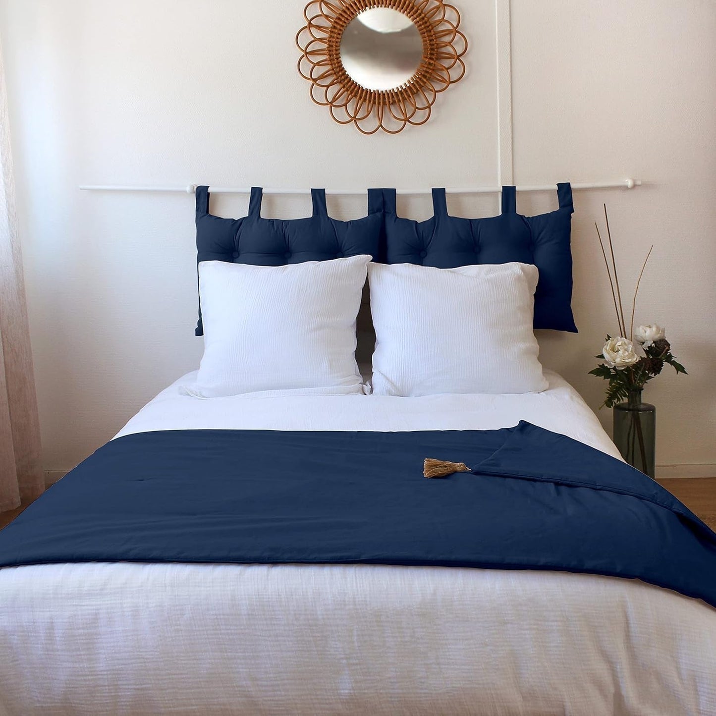 Enjoy Home - Panama Collection - Quilt med 4 jute kvaster - 100% bomuld - Oeko-Tex certifikat - 90 X 190 Cm - Farve: Marineblå Dyner og dyner Naty Shop