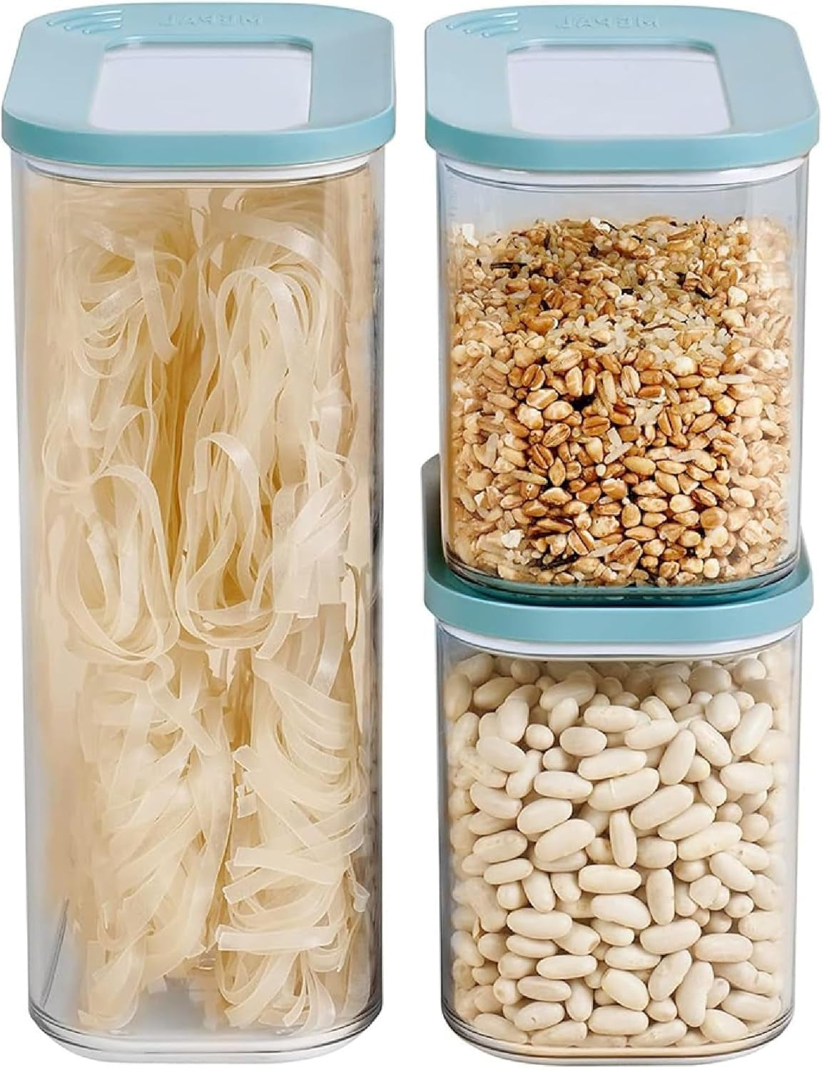Mepal sæt med 3 opbevaringsglas med låg - Rektangulær madbeholder - Plastkøkkenorganisering - Lufttæt opbevaringsbeholder - 1x 2000ml & 2x 1000ml - Hvide madopbevaringsbokse Naty Shop Nordic Green 3-delt sæt