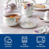 Villeroy & Boch - Mariefleur sukkerskål, diverse farver, tåler opvaskemaskine, tåler mikroovn, sukkerskål med låg, sukkerskål, opbevaring, kaffetilbehør, blomsterservice, premium porcelæn