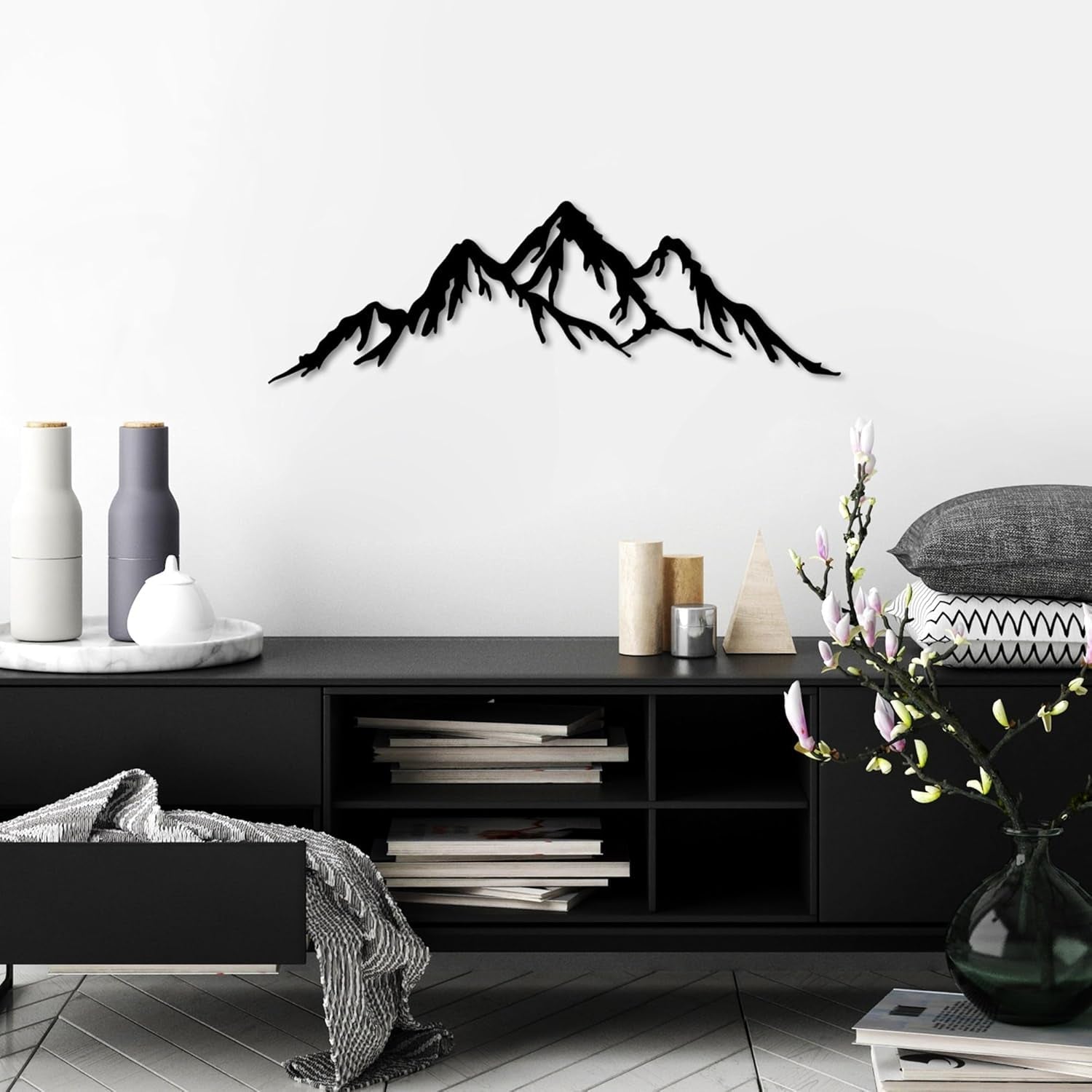 Elegant dekorativt vægtilbehør i sort metal, 70 x 22 cm | 100% metal (tykkelse 1,5 mm) | Nem vægmontering | Perfekt til en moderne dekoration Statuetter og skulpturer Naty Shop Standard titel