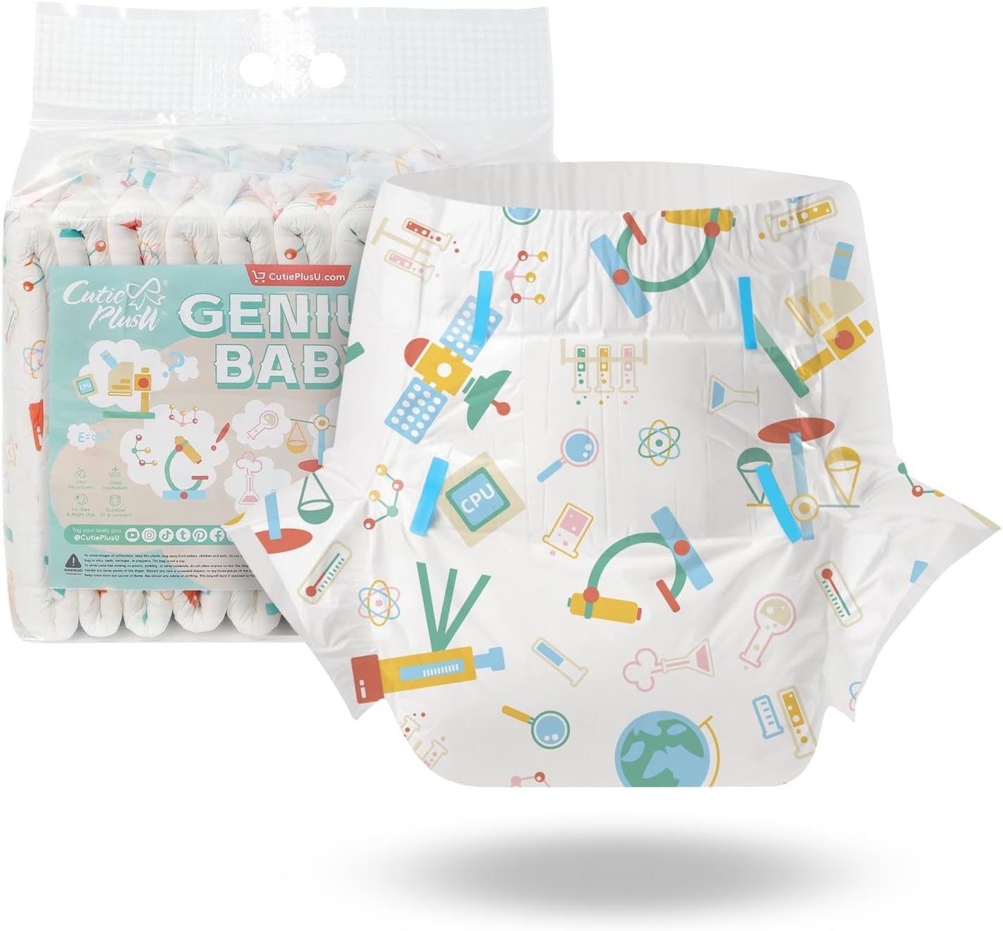 CutiePlusU voksenbleer, 10 pakke, engangsbleer til kvinder og mænd, maksimal absorptionsevne natten over - jeg elsker sommer (mellemstørrelse 71-96 cm)