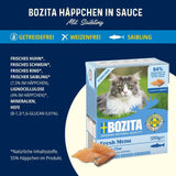 Bozita Tetra Steriliserede stykker i kulsauce - 6 x 370 g Kornfrit og sukkerfrit vådfoder til katte - ikke-GMO, med 8,5% protein og 4,5% fedt - høj kvalitet og yderst velsmagende
