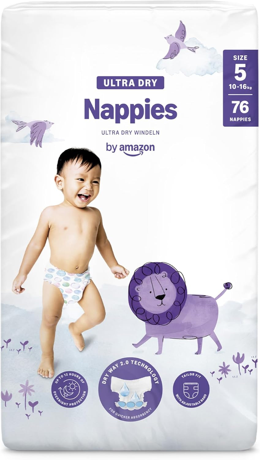 Amazon Ultra Dry Bleer, størrelse 1 (2-5 kg) - Månedlig æske, hvid, 96 antal (2 pakker af 48) (tidligere Mama Bear Brand, identisk produkt)