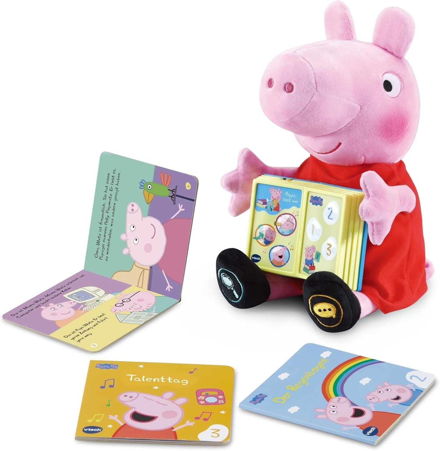 Vtech Peppa Læs højt - Interaktiv plys Peppa Wutz, der læser bøger højt - 3 minibøger inkluderet - Med 20 sange og lydeffekter - For børn i alderen 2-5 år Bebe Naty Shop Toys Standardtitel