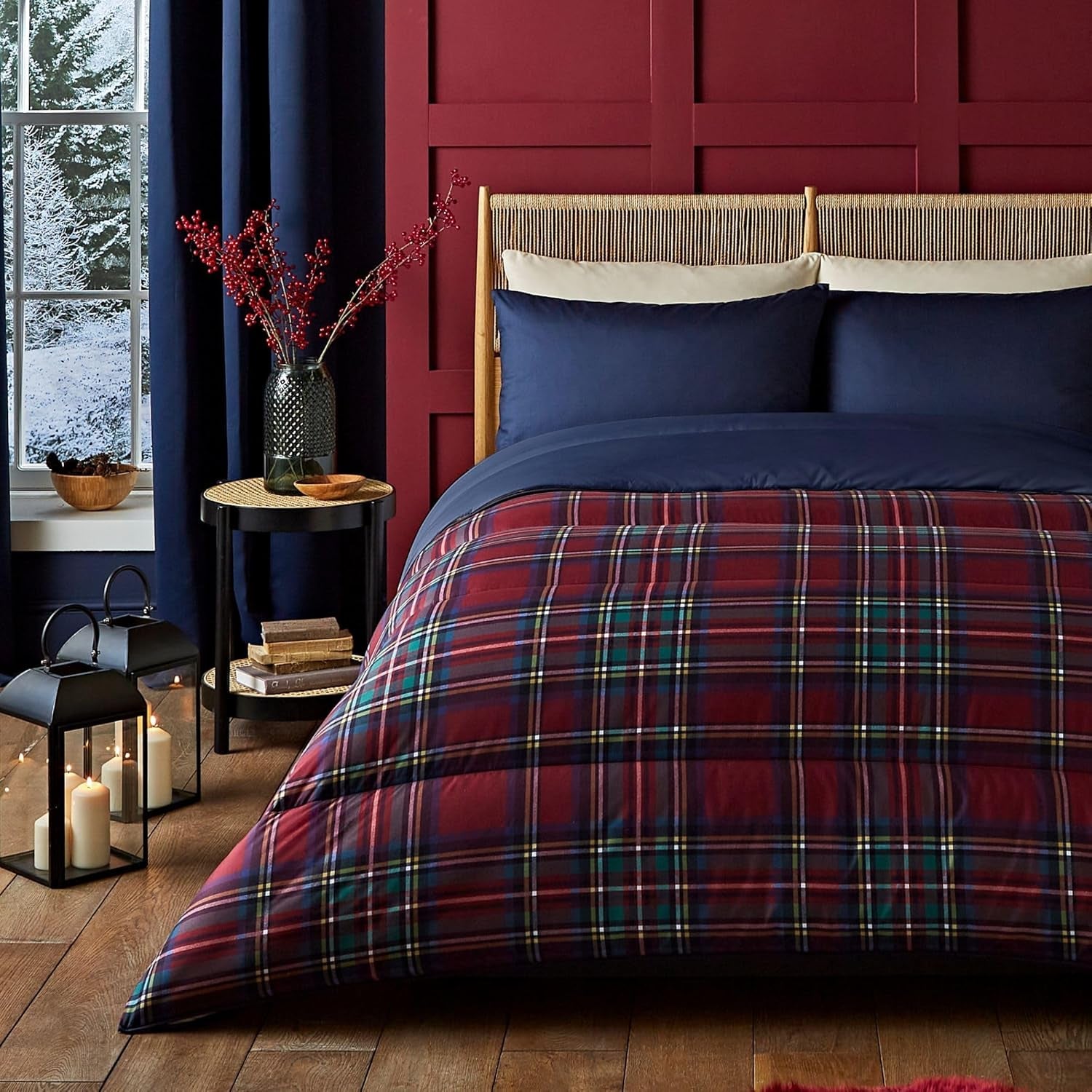 Night Lark Dyne- og Pudebetræk Sæt, 10,5 tom, Enkelt, Klassisk Rød Tartan, Luksus sengetøj, Hypoallergenisk, Maskinvaskbare Dyner og Dyner Naty Shop