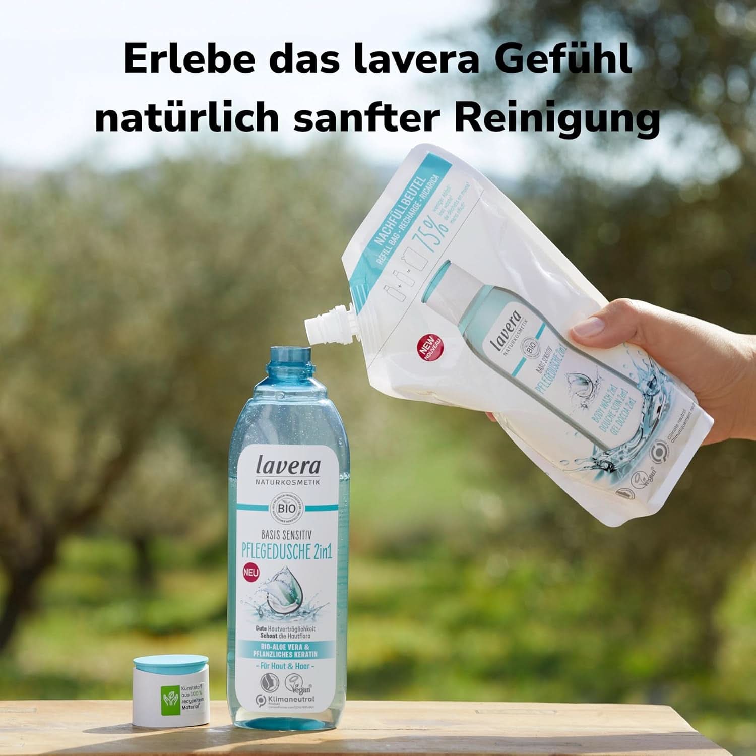 Lavera Care Basis Sensitiv 2 i 1, Shampoo og shower gel med økologisk aloe vera og vegetabilsk keratin, 250 ml Brusebad og bad Naty Shop