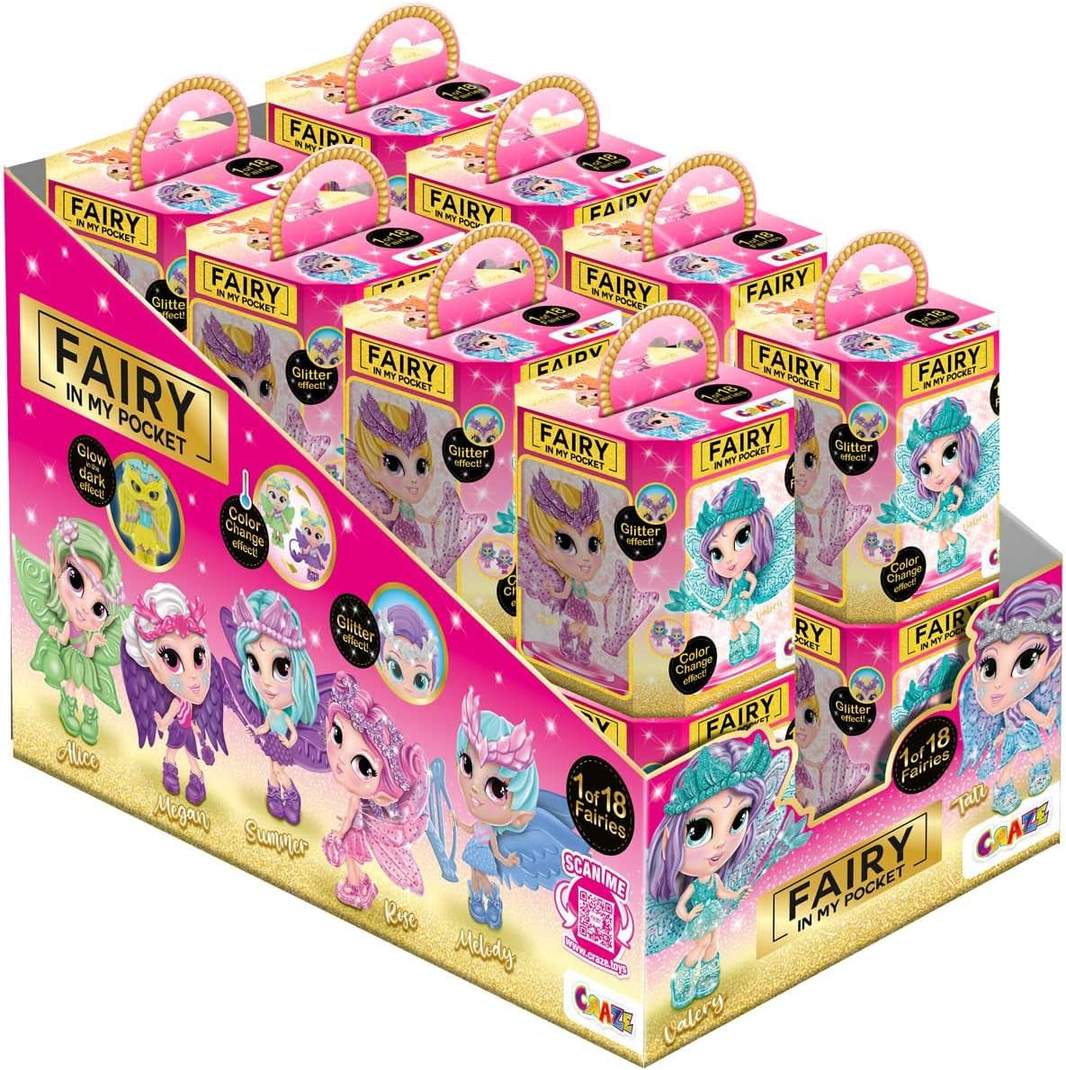 CRAZE Fairy in My Pocket | Fe dukke med vinger, samlerobjekt eventyr legetøj med specielle effekter såsom glitter, glød i mørket og farveskift Naty Shop Dolls Fairy in my pocket Sæt med 16