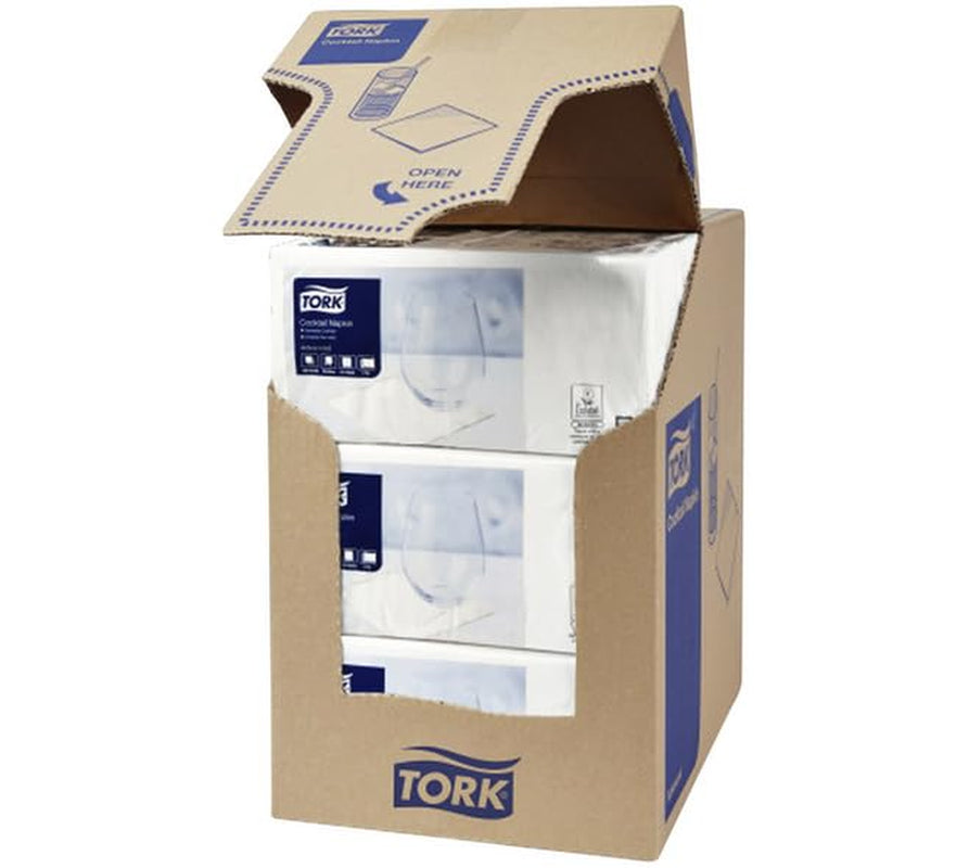Tork Cocktail hvide servietter, 1/4-fold, 2-lags, 24 cm × 24 cm, 200 servietter, 477534