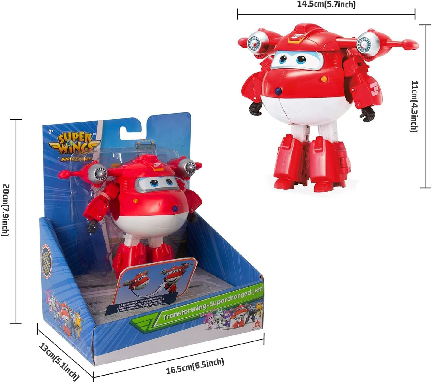 Super Wings 5" Transforming Characters 2-Pack Transforming Supercharged Jett + Tino Transformer Legetøj til drenge og piger i alderen 3+ Røde actionfigurer Naty Shop