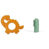Økologisk naturgummi babybidering massagegummi BPA-fri blød fremmer finmotorisk dinosaurdesign (639-V1) Fingertandbørste i naturgummi