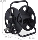 Relaxdays slangetromle, til 30 m 1/2" slange, stål, plast, slangeholder, HL: 38 x 42 x 31 cm, sort/grå