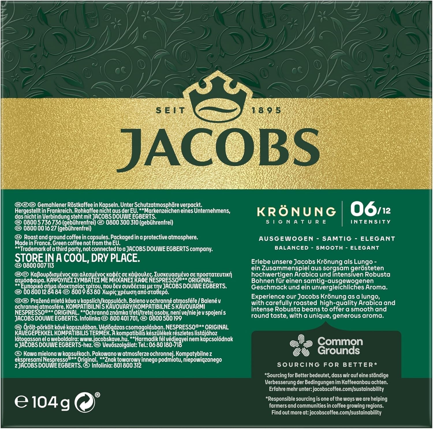 Jacobs Kaffeekapseln Krönung Crema, Intensität 6/12, 10 x 20 Getränke, Nespresso* kompatibel Kaffee Kapseln, 200 Kapseln